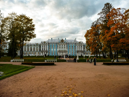 Big Catherine Palace in autumn Park in Tsarskoye Seloのeditorial素材