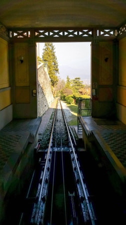 Deserted station of the funicular to Bergamoの写真素材