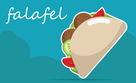 Falafel stuffed pita with vegetables.  Vector illustrationsのイラスト素材