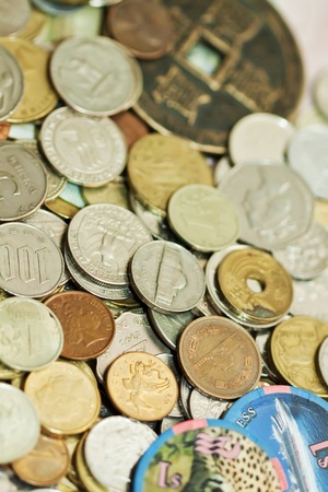 A Close up picture od different coinsの写真素材