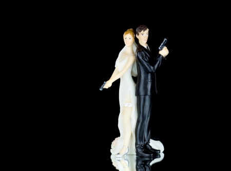 Wedding cake topper in a police style with rings の写真素材