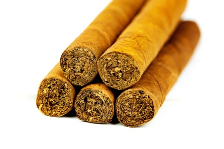 Close up picture of five cigars in the studioの写真素材