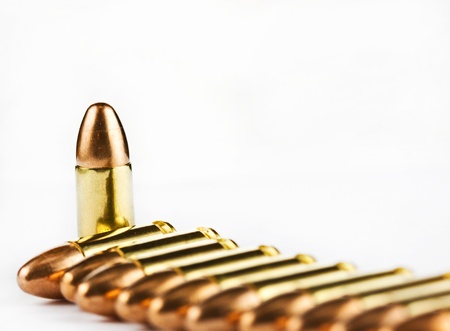 9 mm bullets on a white background isolatedの写真素材