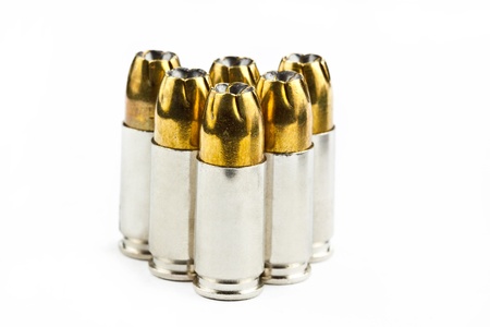 9 mm bullets on a white background isolatedの写真素材