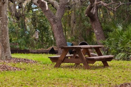 Woden chair in the park outdoorsの写真素材