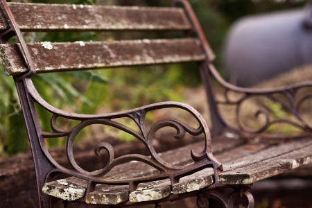 Woden chair in the park outdoorsの写真素材
