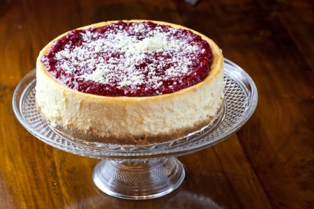 close up picture of a cheesecake on the plateの写真素材