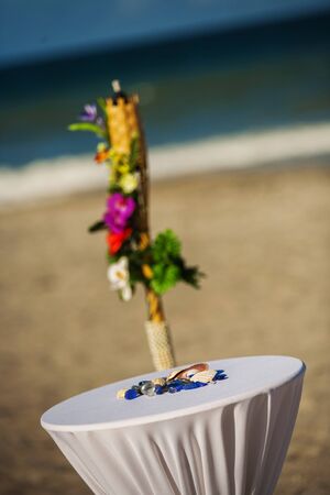 Wedding decoration and wedding ceremony on the beachの写真素材