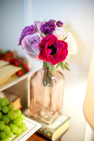 Close up of a beautiful bridal flower bouquet on a wedding dayの写真素材