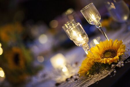 Details of a decorated table for the event with silverwearの写真素材