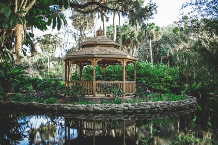Gazebo on a lakeの写真素材