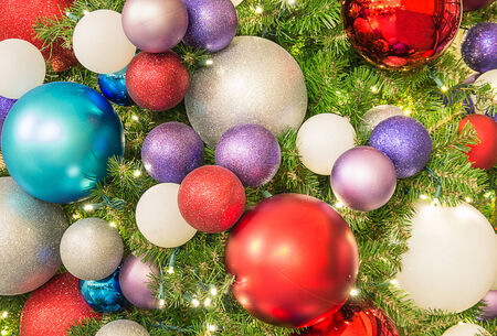 Close up view of christmas tree and decorations