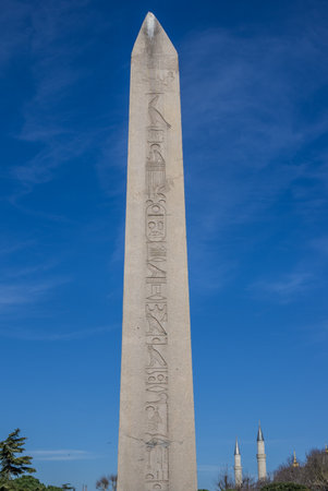 The Obelisk of Theodosius and minarets of the Blue Mosque in Istanbul, Turkeyのeditorial素材