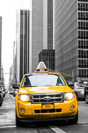 New york,Manhattan,USA  december 22,2013  A new taxi model in New york  The taxicabs of New York City are widely recognized icons of the city,come in two varieties, yellow and green のeditorial素材