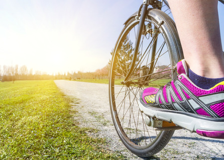 cycling in the parkの写真素材