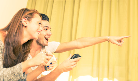 couple playing video gamesの写真素材