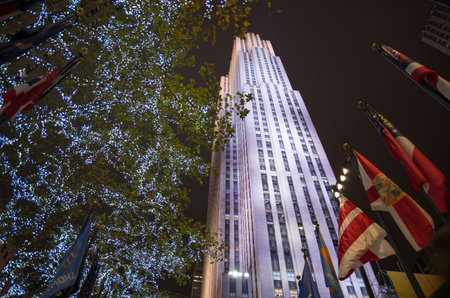 NEW YORK,USA - NOVEMBER 22, 2013:  Rockefeller Center decorated for Christmas time in New York City.Rockefeller Center is one of the most famous landamarks in New York Cityのeditorial素材