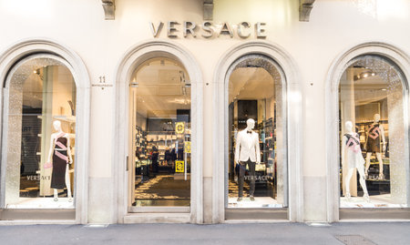 MILAN,ITALY - DECEMBER 30, 2014: Versace shop in Milan.Versace is a world famous fashion brand.のeditorial素材