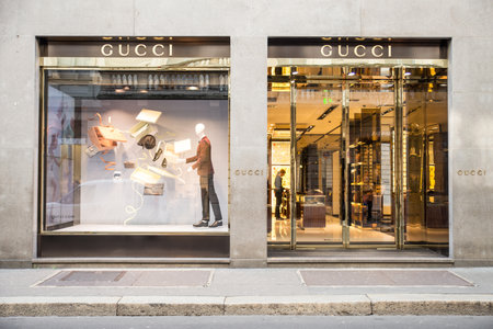 MILAN,ITALY - DECEMBER 30, 2014 : Gucci boutique in Monte Napoleone ave,Milan.Gucci is a world...