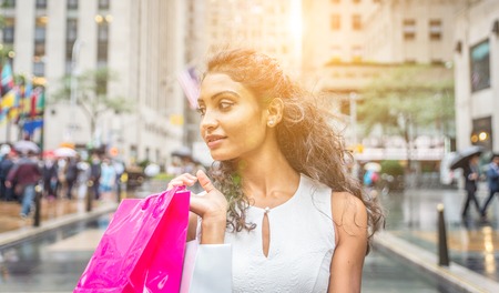 beautiful woman making shopping in New york city. concept about shopping, people and consumerismの写真素材