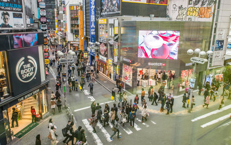 Tokyo, shibuya. February 7th, 2015. Shibuya district in Tokyo. Shibuya was historically the site of a castle in which the Shibuya family resided from the 11th century through the Edo periodのeditorial素材