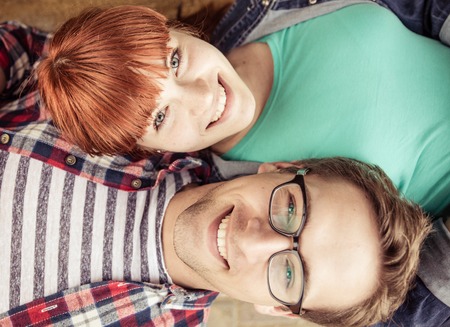 perfect couple. young couple fine portrait from above. concept about expression, happiness, love, couples and peopleの写真素材