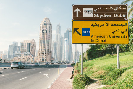 Dubai, Marina,UAE. February 3rd, 2015. The famous Dubai Marina skyline. It is a district in Dubai, United Arab Emirates. Dubai Marina is an artificial canal cityのeditorial素材