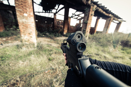 Soldier with sniper rifle. Concept about war and international crisis