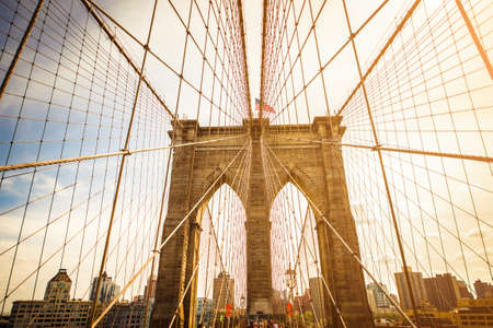 Brooklyn bridge and New York city in the backgroundの写真素材