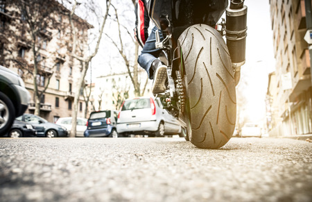 Sport motorcycle driving in the city