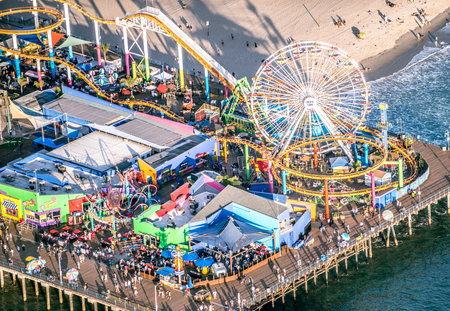 Santa Monica pier, drone viewのeditorial素材
