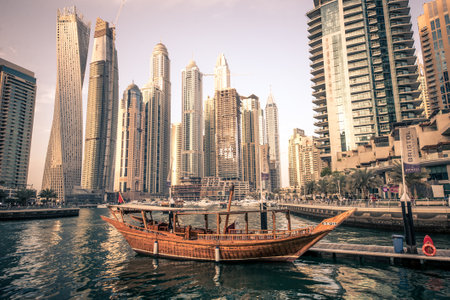 Dubai Marina. february 9th, 2017. Dubai marina skyline. Dubai Marina is a district in Dubai, United Arab Emirates. Dubai Marina is an artificial canal cityのeditorial素材