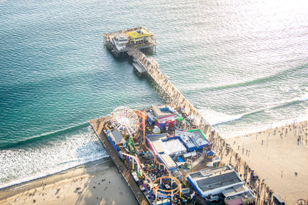 Santa Monica pier, drone viewのeditorial素材