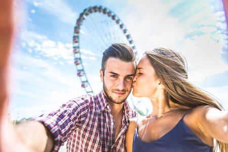 Couple dating outdoorsの写真素材