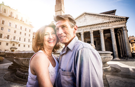 Senior couple visiting the Pantheon in Romeの写真素材