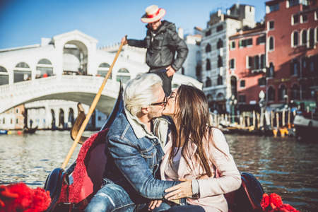Happy couple on romantic holiday in Veneziaの写真素材