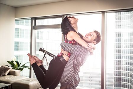 Happy couple just bought a new expensive apartmentの写真素材