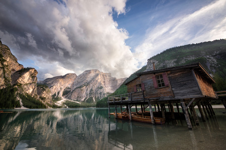 Beautiful landscape shot on the italian alps with mountain lakesの写真素材