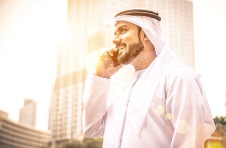 Arabian businessman talking about business