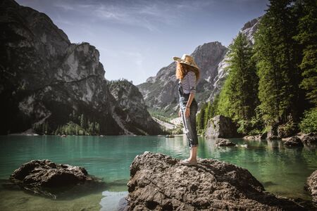 Woman  - Young girl exploring the natureの写真素材