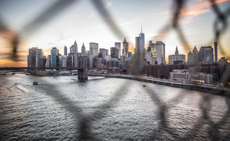 New york city buildings view at sunset