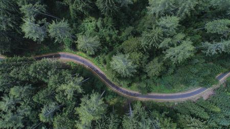 Aerial view of a Mountain roadの写真素材
