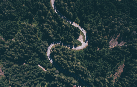 Aerial view of a curvy roadの写真素材
