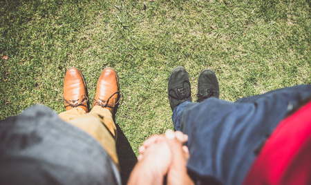 Happy gay couple spending time togetherの写真素材