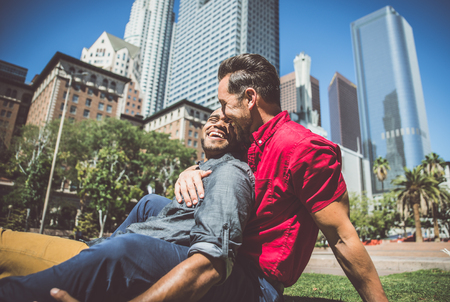 Happy gay couple spending time togetherの写真素材