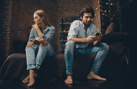 Trouble in the bedroom,couple fight homeの写真素材