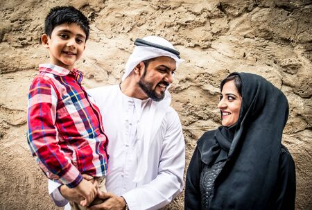 Arabian family portrait in the old cityの写真素材