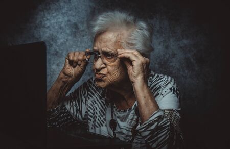 Grandmother portrait set in the studio. Concepts about seniority