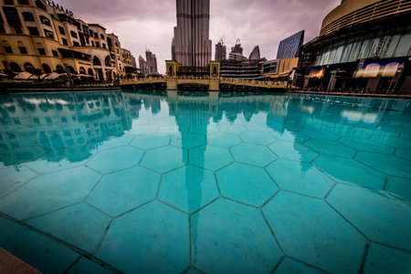 DUBAI, UNITED ARAB EMIRATES - FEBRUARY 16, 2017: Burj Khalifa tower. This skyscraper is the tallest man-made structure in the world, measuring 828 m. Completed in 2009.のeditorial素材