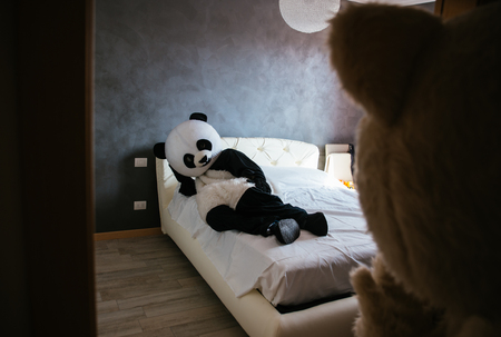 Lifestyle moments of two puppetsの写真素材